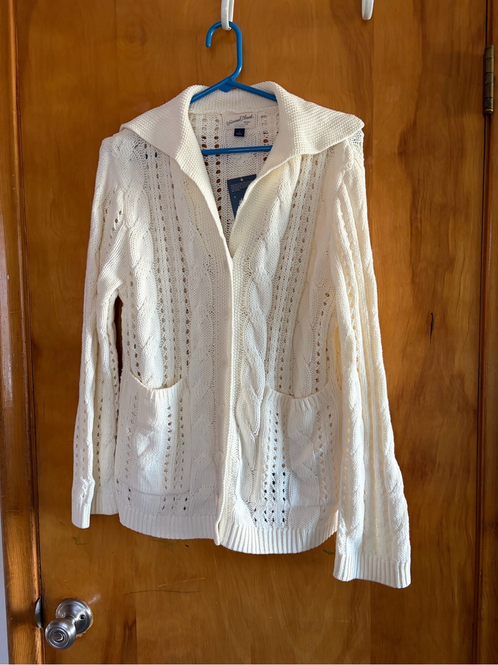 Universal Thread Cream Open-Knit Buttin Up Cardigan with Collar